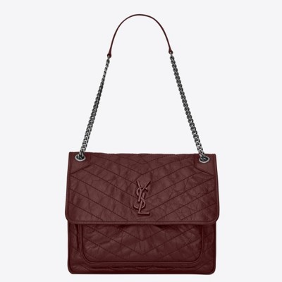 Saint Laurent Large Niki Chain Bag In Bordeaux Crinkled Leather YSLBS81230