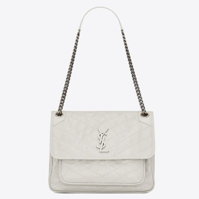 Saint Laurent Large Niki Chain Bag In White Crinkled Leather YSLBS81232