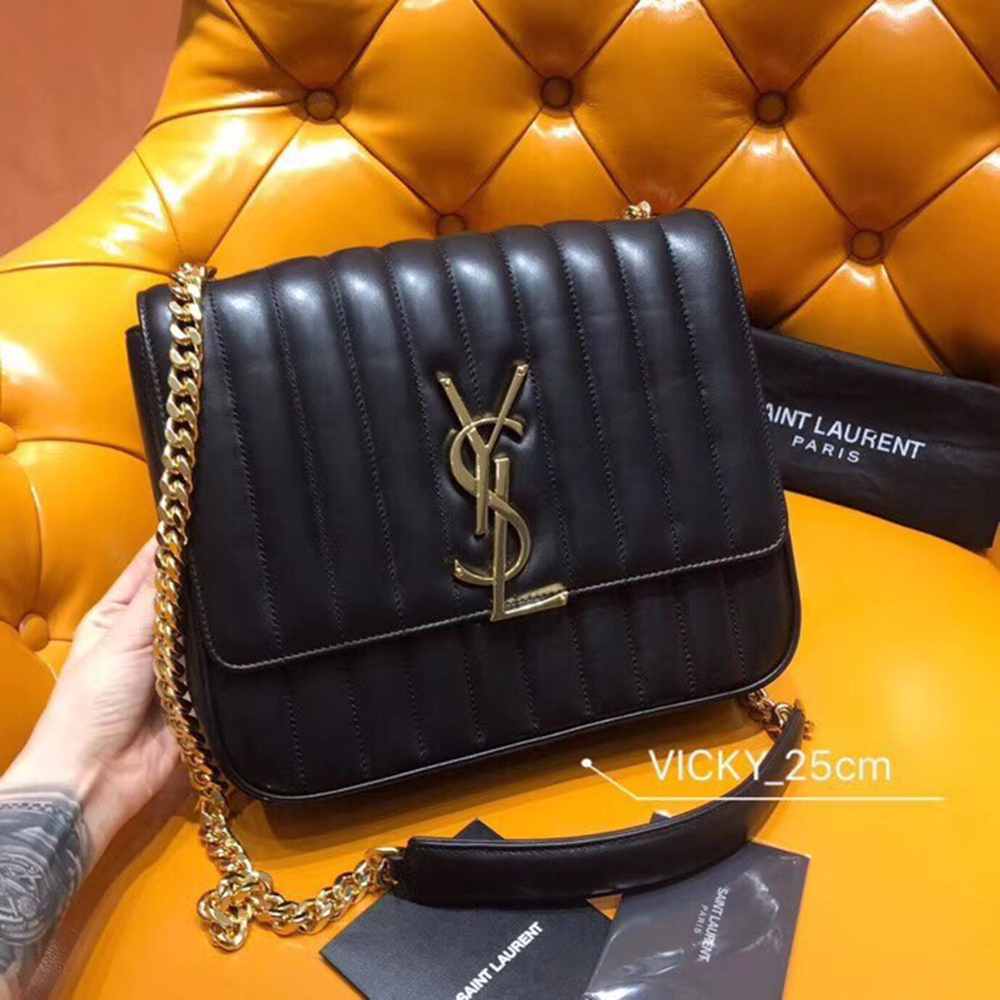 Saint Laurent Large Vicky Bag In Black Lambskin YSLBS81233