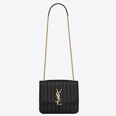 Saint Laurent Large Vicky Bag In Black Lambskin YSLBS81233