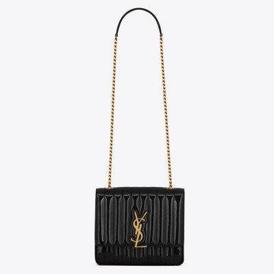 Saint Laurent Large Vicky Bag In Black Patent Leather YSLBS81084