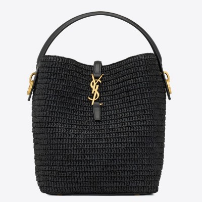 Saint Laurent Le 37 Bucket Bag in Black Woven Raffia YSLBS81034