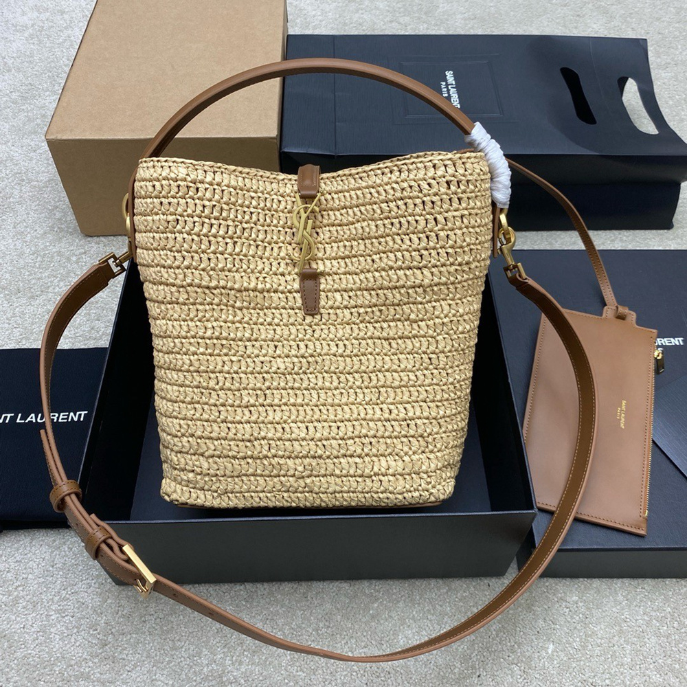 Saint Laurent Le 37 Bucket Bag in Natural Woven Raffia YSLBS81035