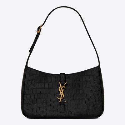 Saint Laurent Le 5 a 7 Hobo Bag In Black Crocodile-embossed Leather YSLBS81366