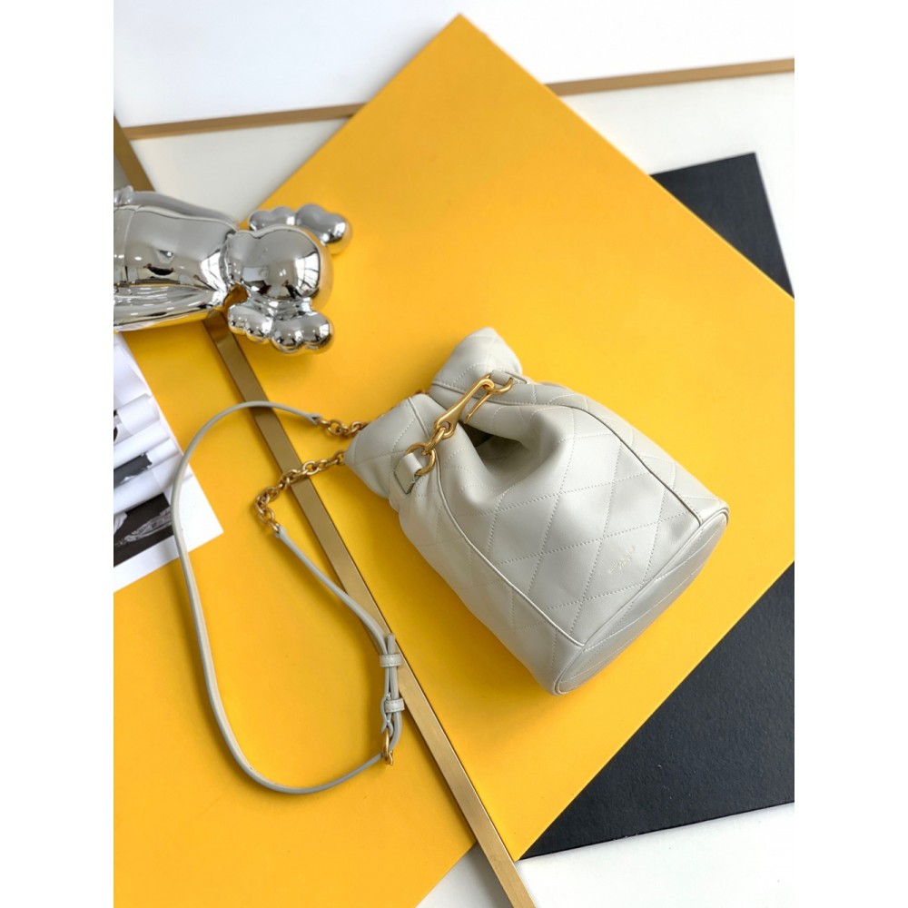 Saint Laurent Le Maillon Hook Bucket Bag In White Lambskin YSLBS81037