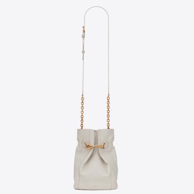 Saint Laurent Le Maillon Hook Bucket Bag In White Lambskin YSLBS81037