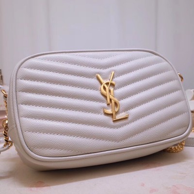 Saint Laurent Lou Mini Bag In White Grained Leather YSLBS81167