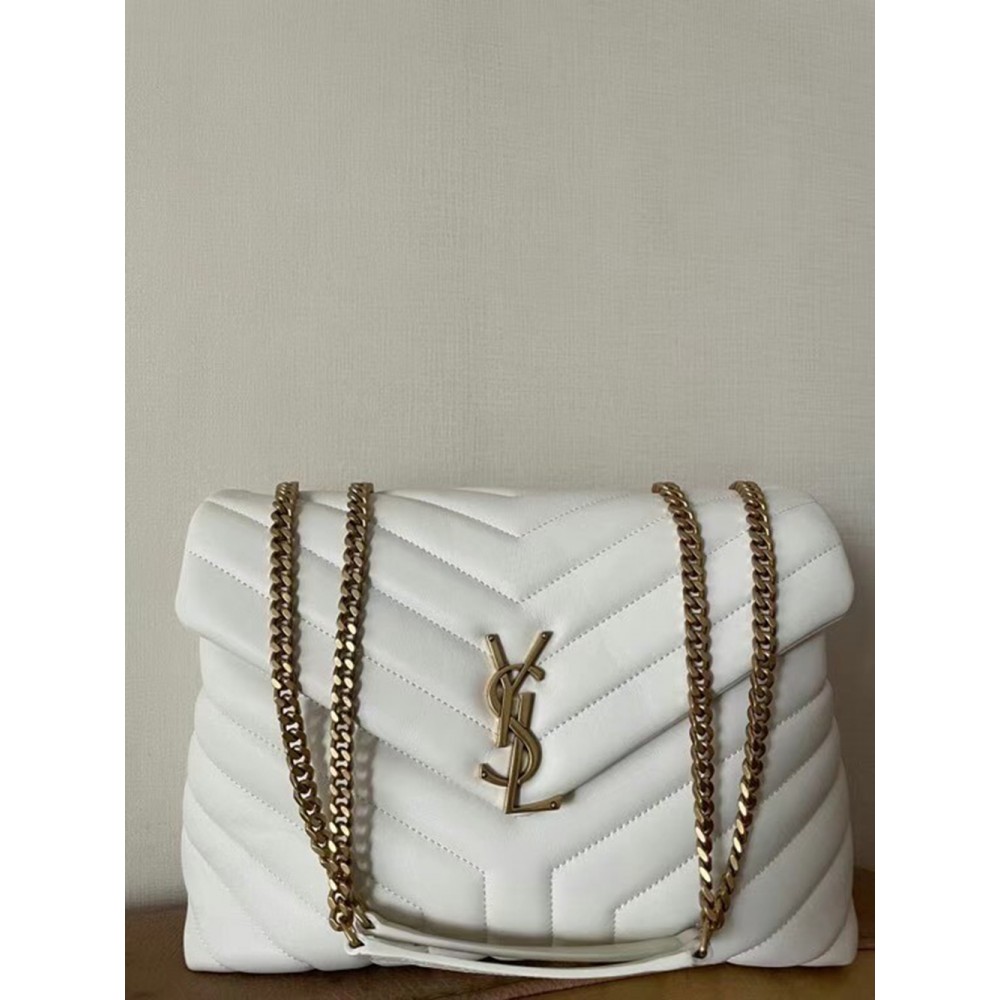 Saint Laurent Loulou Medium Bag In White Matelasse Leather YSLBS81175