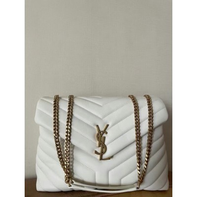 Saint Laurent Loulou Medium Bag In White Matelasse Leather YSLBS81175