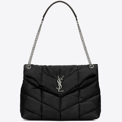 Saint Laurent Loulou Puffer Medium Bag In Black Lambskin YSLBS81176