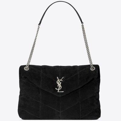 Saint Laurent Loulou Puffer Medium Bag In Black Suede YSLBS81177