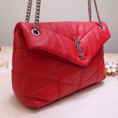 Saint Laurent Loulou Puffer Medium Bag In Red Lambskin YSLBS81179