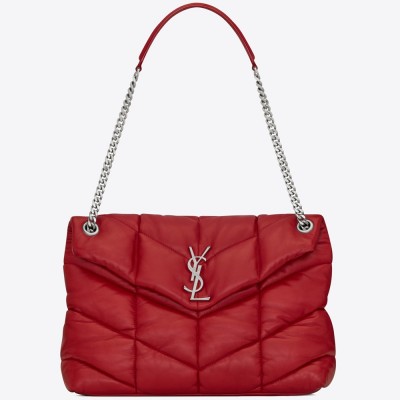 Saint Laurent Loulou Puffer Medium Bag In Red Lambskin YSLBS81179