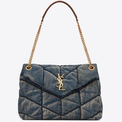 Saint Laurent Loulou Puffer Medium Bag In Vintage Denim YSLBS81180