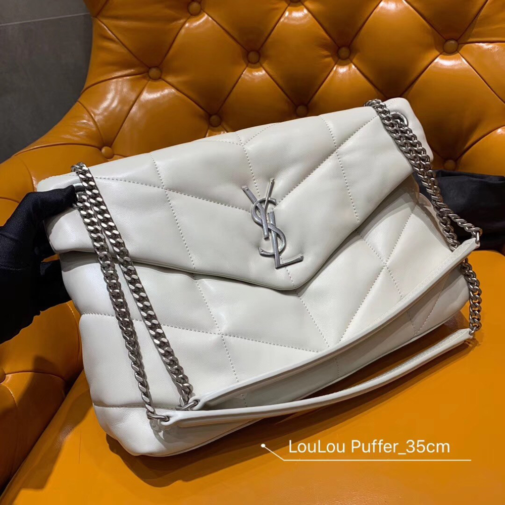 Saint Laurent Loulou Puffer Medium Bag In White Lambskin YSLBS81181