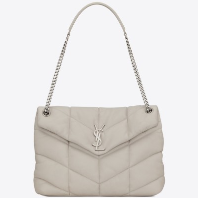 Saint Laurent Loulou Puffer Medium Bag In White Lambskin YSLBS81181