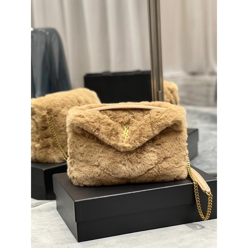 Saint Laurent Loulou Puffer Small Bag In Beige Shearling YSLBS81183