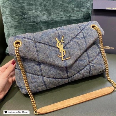 Saint Laurent Loulou Puffer Small Bag In Quilted Vintage Denim YSLBS81188