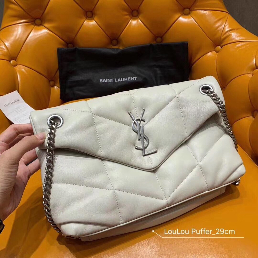 Saint Laurent Loulou Puffer Small Bag In White Lambskin YSLBS81190