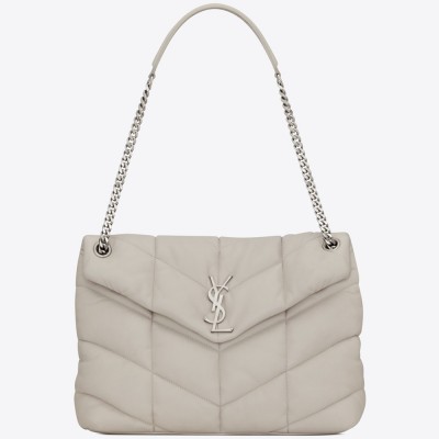 Saint Laurent Loulou Puffer Small Bag In White Lambskin YSLBS81190