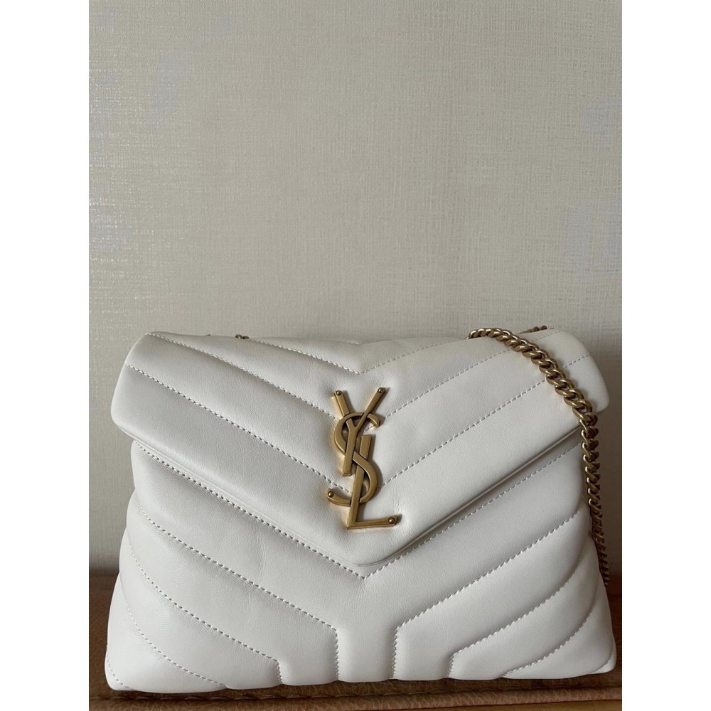 Saint Laurent Loulou Small Bag In White Matelasse Leather YSLBS81200