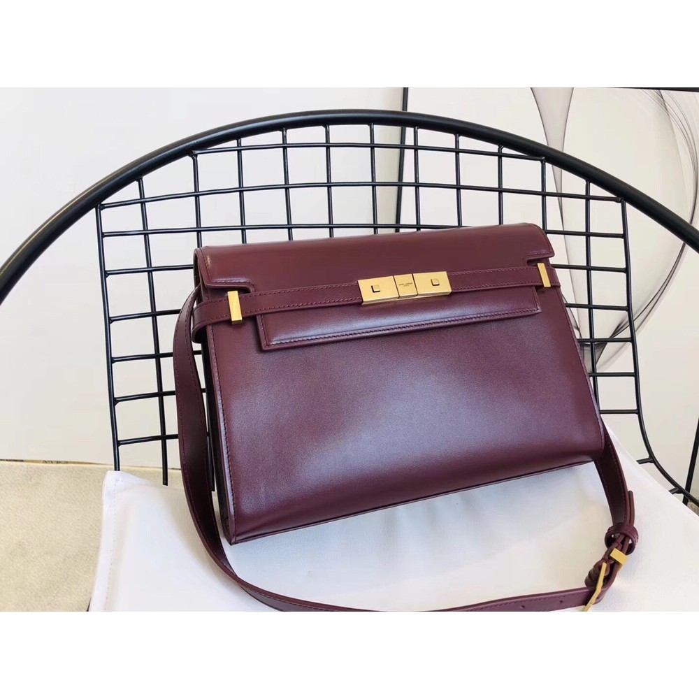 Saint Laurent Manhattan Baguette Bag In Bordeaux Leather YSLBS81313