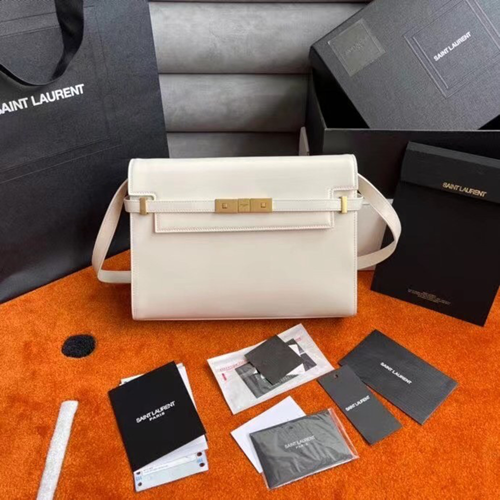 Saint Laurent Manhattan Baguette Bag In White Calfskin YSLBS81314