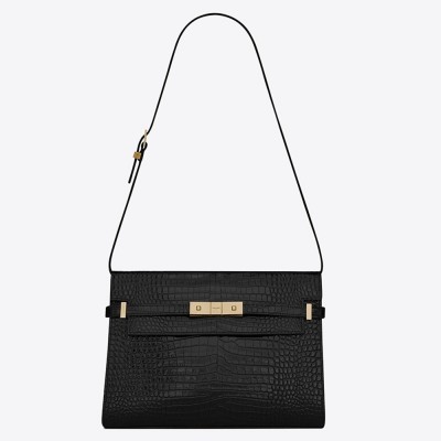 Saint Laurent Manhattan Shoulder Bag In Black Crocodile Embossed Leather YSLBS81315