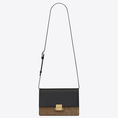 Saint Laurent Medium Bellechasse Bag In Black Leather And Taupe Suede YSLBS81086