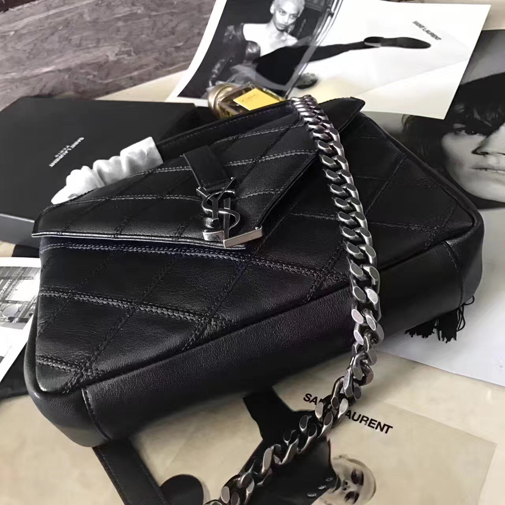 Saint Laurent Medium College Bag In Black Matelasse Leather YSLBS81065