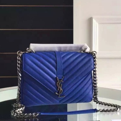 Saint Laurent Medium College Bag In Blue Goatskin Leather YSLBS81066