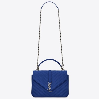 Saint Laurent Medium College Bag In Blue Goatskin Leather YSLBS81066