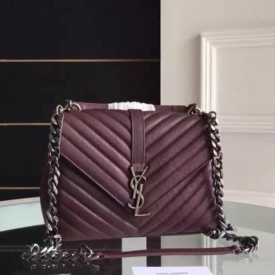 Saint Laurent Medium College Bag In Bordeaux Goatskin Leather YSLBS81067