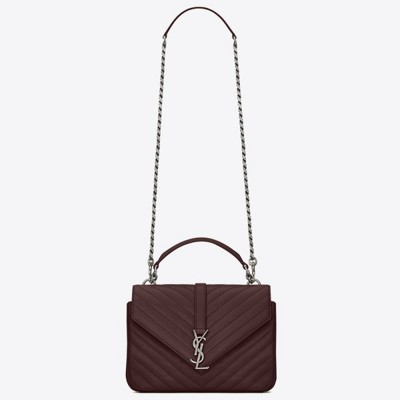 Saint Laurent Medium College Bag In Bordeaux Goatskin Leather YSLBS81067