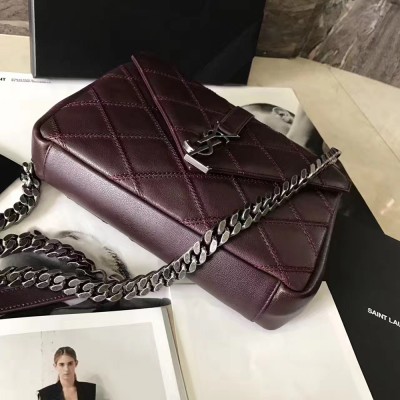 Saint Laurent Medium College Bag In Bordeaux Matelasse Leather YSLBS81068