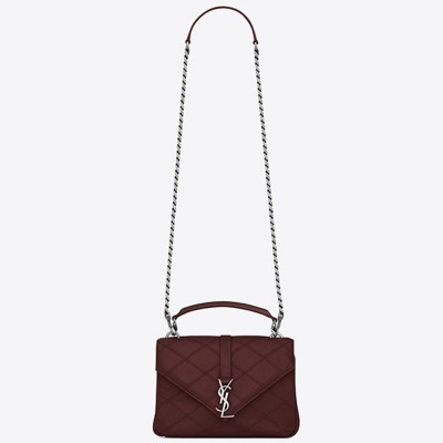 Saint Laurent Medium College Bag In Bordeaux Matelasse Leather YSLBS81068