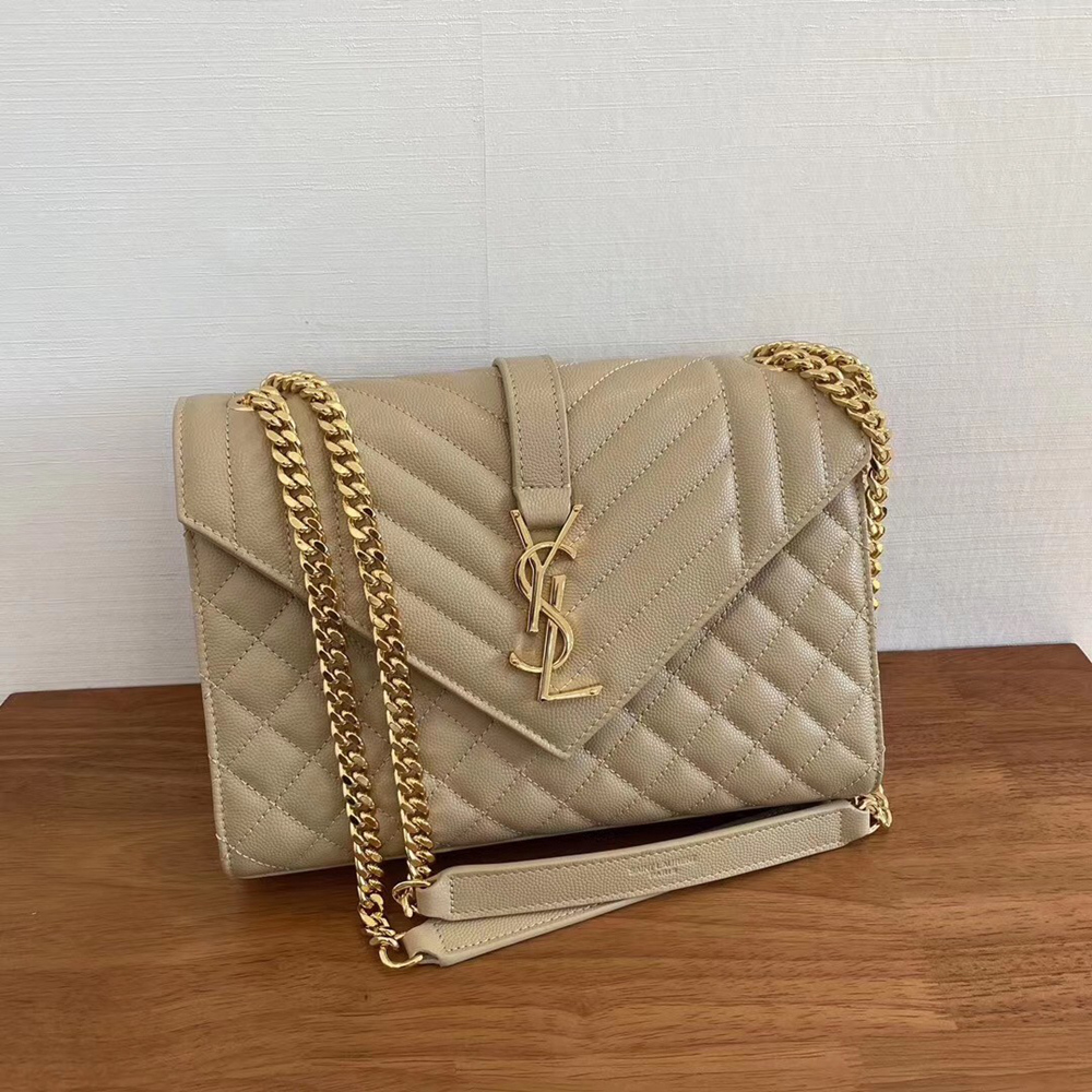 Saint Laurent Medium Envelope Bag In Beige Grained Leather YSLBS81109