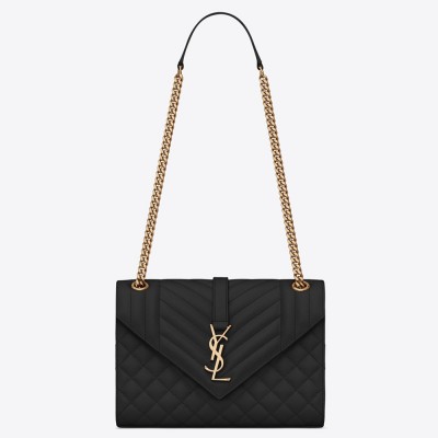 Saint Laurent Medium Envelope Bag In Black Grained Leather YSLBS81110