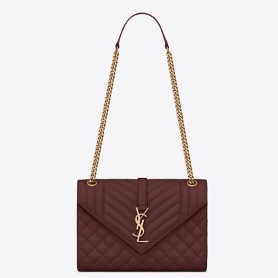 Saint Laurent Medium Envelope Bag In Bordeaux Grained Leather YSLBS81112