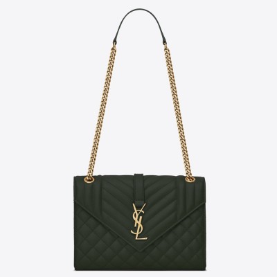 Saint Laurent Medium Envelope Bag In Dark Green Grained Leather YSLBS81113