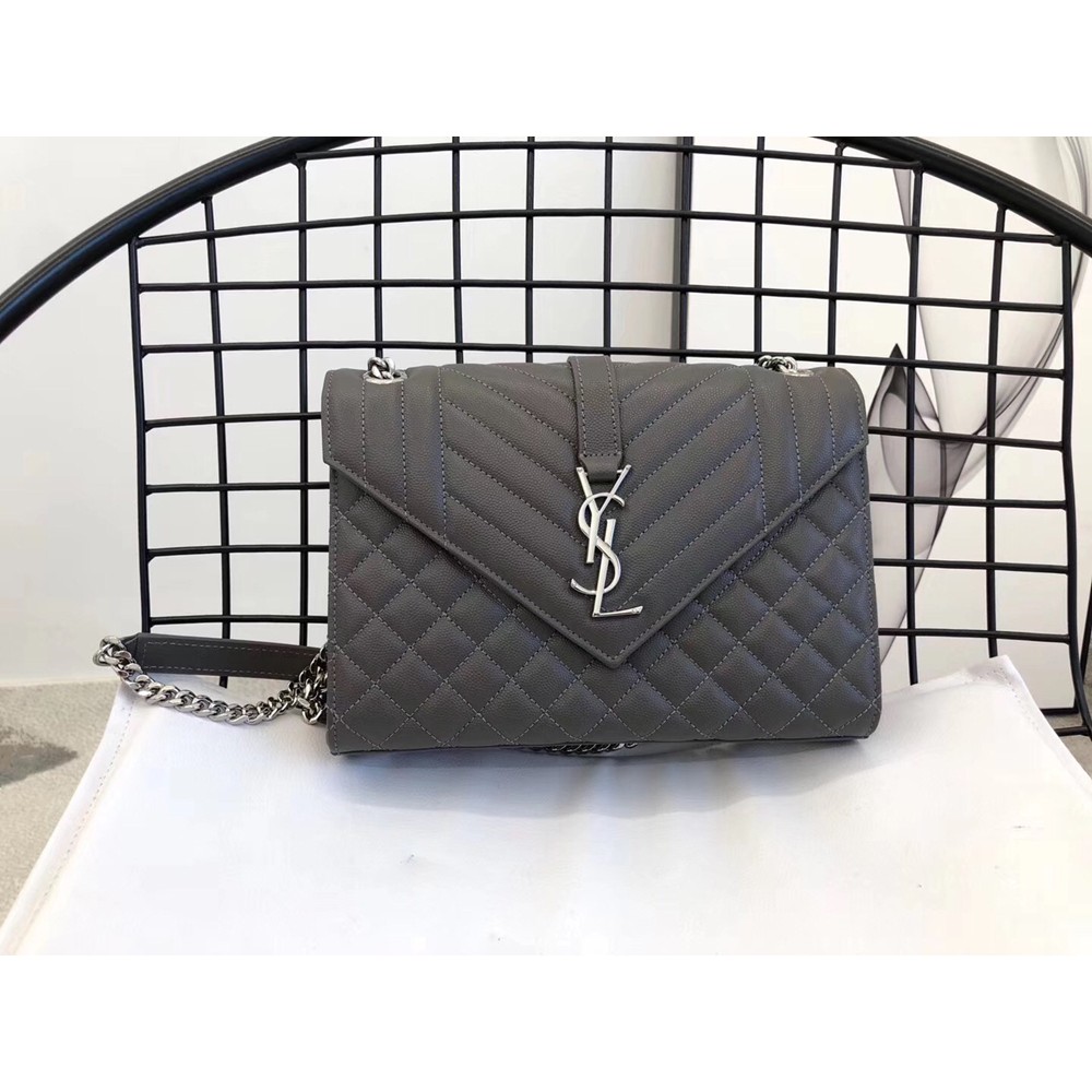 Saint Laurent Medium Envelope Bag In Grey Grained Leather YSLBS81114