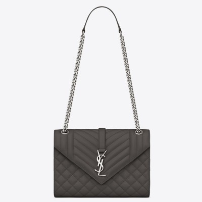 Saint Laurent Medium Envelope Bag In Grey Grained Leather YSLBS81114