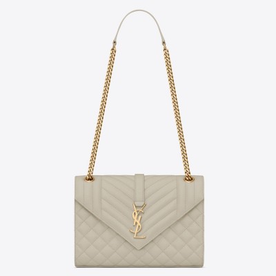 Saint Laurent Medium Envelope Bag In White Grained Leather YSLBS81117