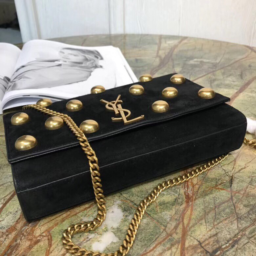 Saint Laurent Medium Kate Bag In Black Suede And Studs YSLBS81125