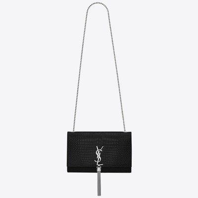 Saint Laurent Medium Kate Bag With Tassel In Black Croc-Embossed Leather YSLBS81136