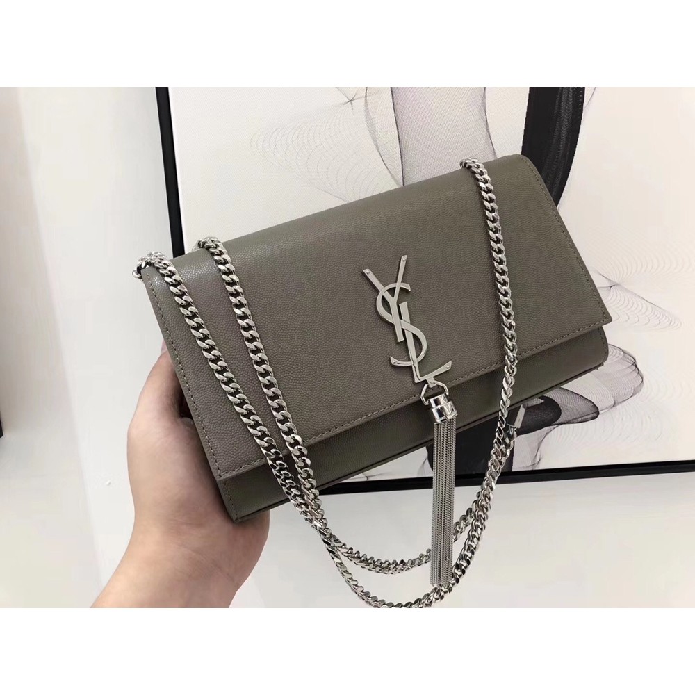 Saint Laurent Medium Kate Bag With Tassel In Grey Grained Leather YSLBS81140