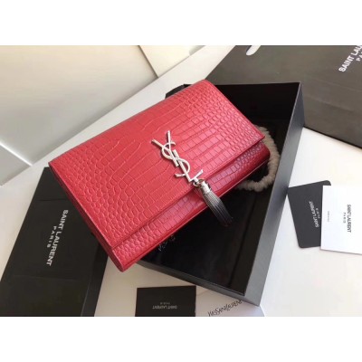 Saint Laurent Medium Kate Bag With Tassel In Red Croc-Embossed Leather YSLBS81142