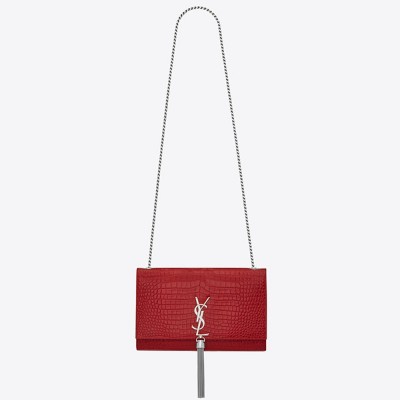 Saint Laurent Medium Kate Bag With Tassel In Red Croc-Embossed Leather YSLBS81142