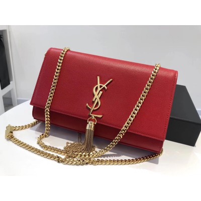 Saint Laurent Medium Kate Bag With Tassel In Red Grained Leather YSLBS81143