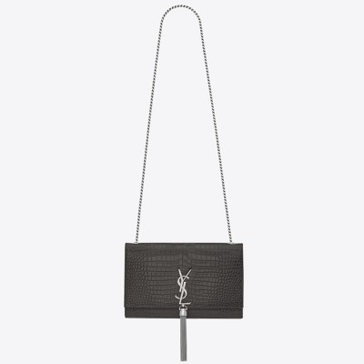 Saint Laurent Medium Kate Bag With Tassel In Storm Croc-Embossed Leather YSLBS81145